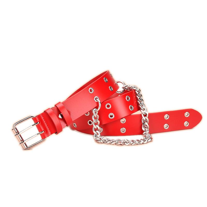 New Double-row Hole Transparent Leather Belt for Women Ins Punk Versatile Korean Style Pin Buckle with Jeans Decorative Belt