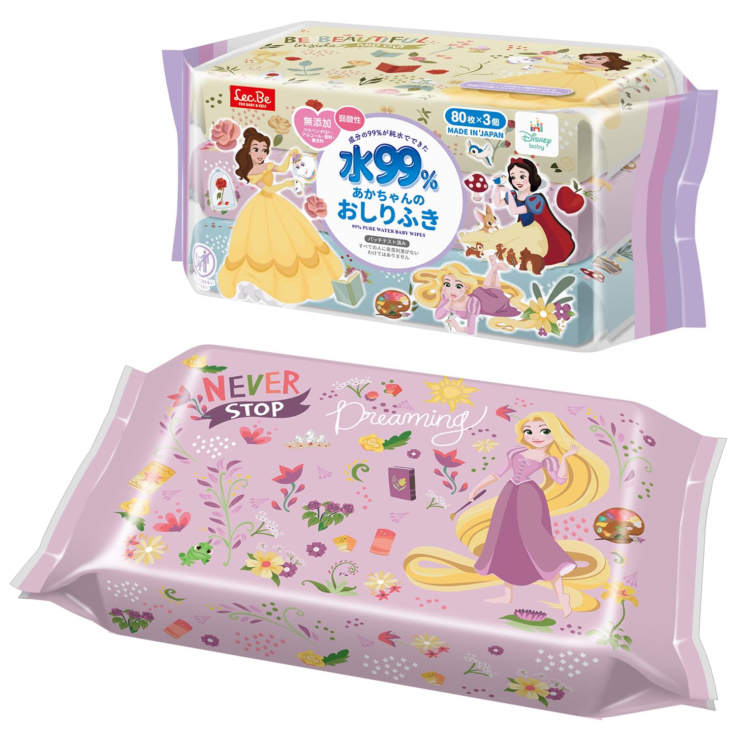 

LEC Disney Pure Water Baby 80 sheets x 3 packs Mild Made in No Additives Propylene or 99% Wipes, (Disney Princess), Acidity, Japan, (Parabens, Glycol, белый