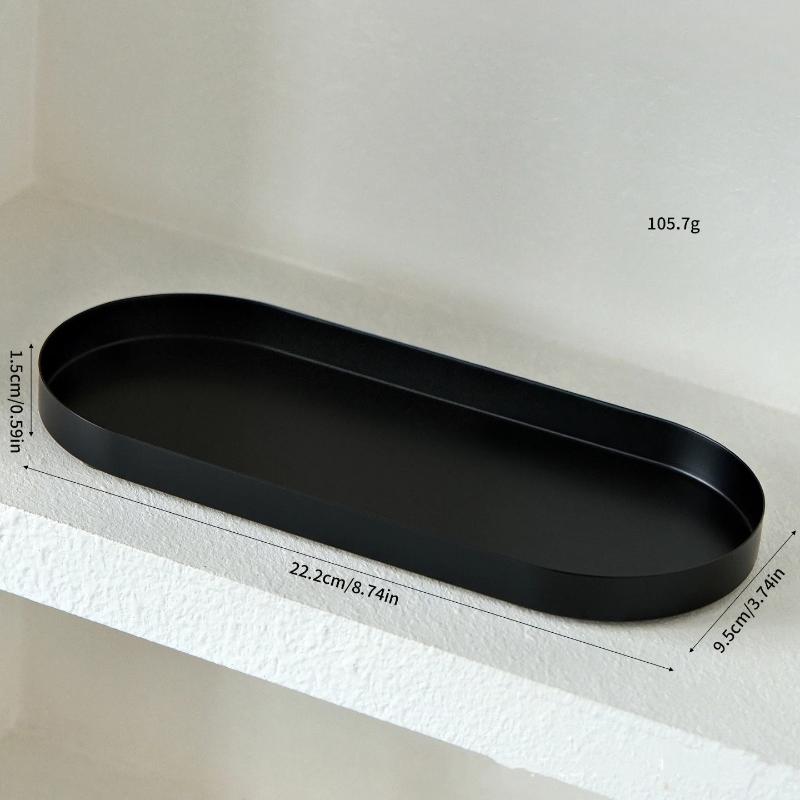 Oval Long Metal Storage Tray Matte Cream Decorative Organizer Plate for Bathroom Vanity Jewelry Cosmetic Holder