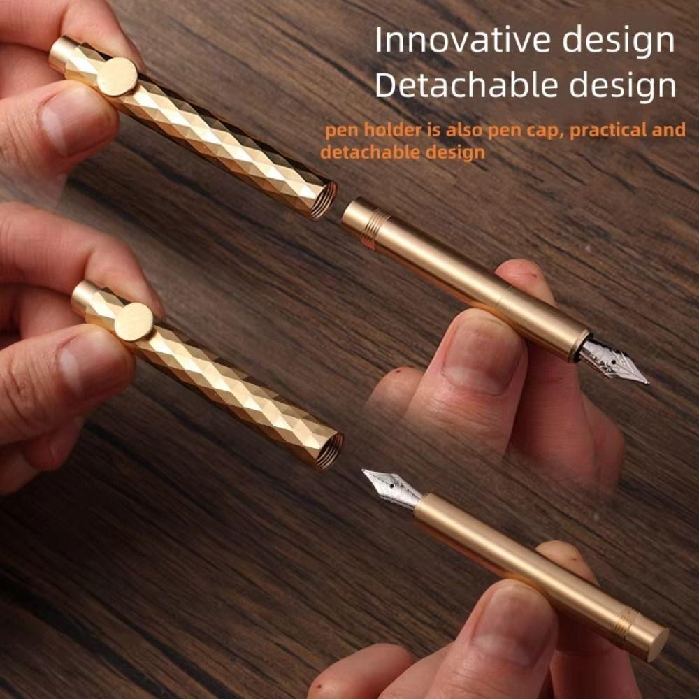 Artist Writing Metal Fountain Pen Handwriting Mini Pocket Pen Vintage Brass Pens Stationery