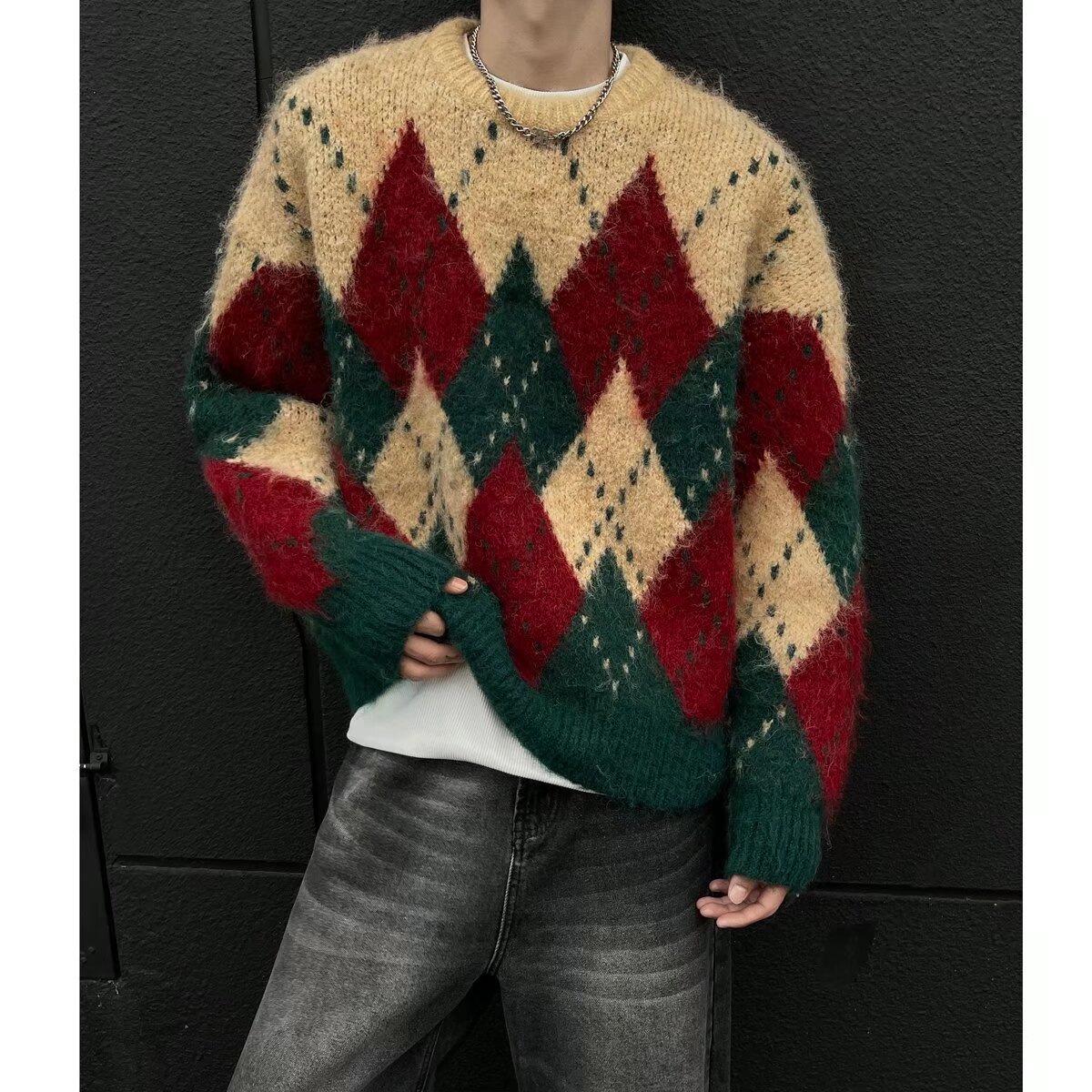 Men s Thickened Warm Knit Christmas Sweater - Retro Plaid, Winter 2025 Edition XL