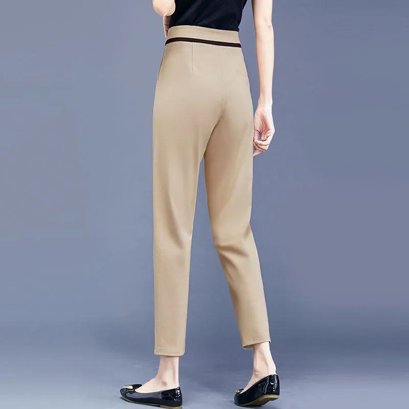Women's Spring Straight Loose Nine Minute Pants Solid Color High Waist Draped Suit Pants