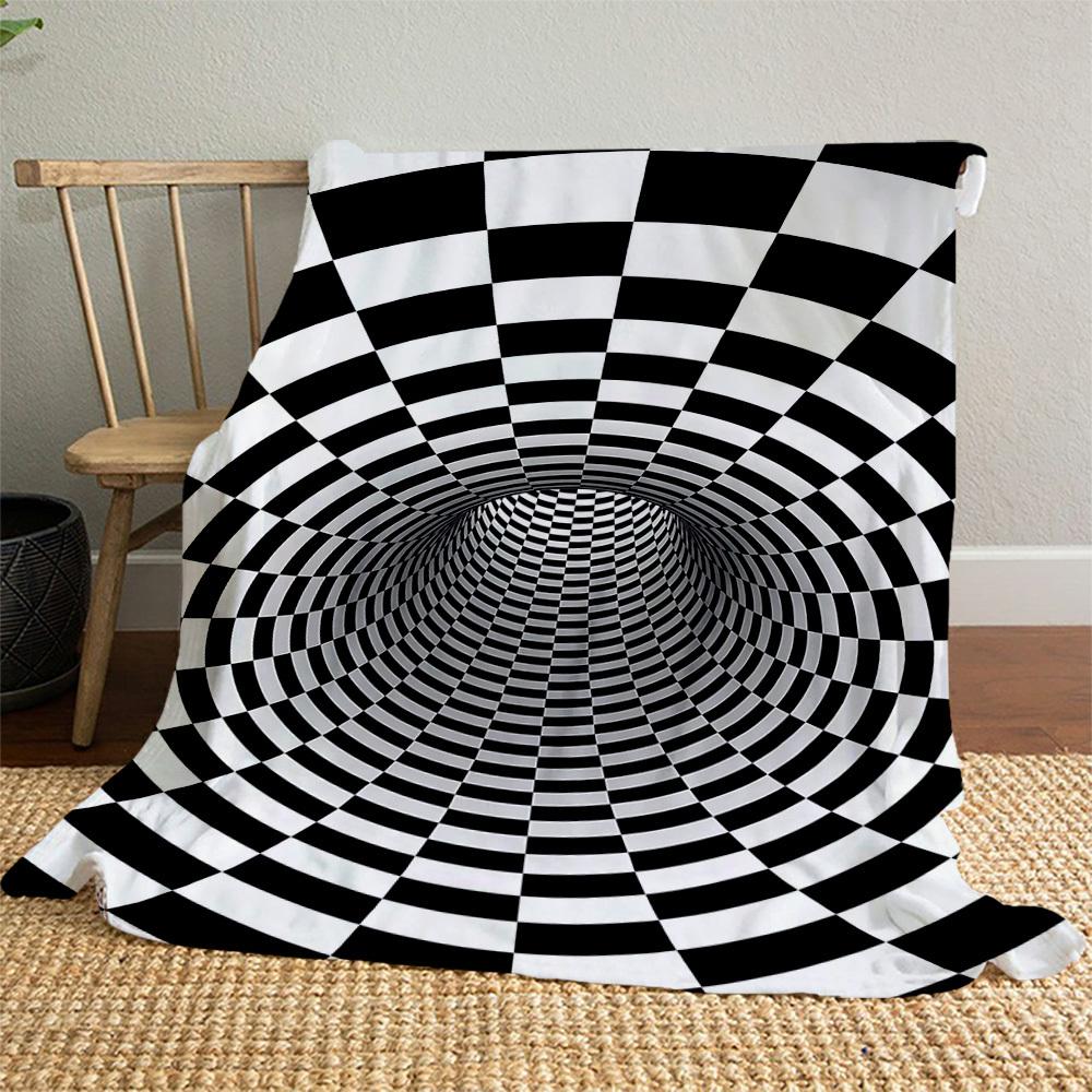 1PC Checkerboard TunnelOutdoor Flannel Blanket - Soft Plush Decor for Picnics, Camping, Bedroom, Playroom, Office, or Lunch Break 1338A