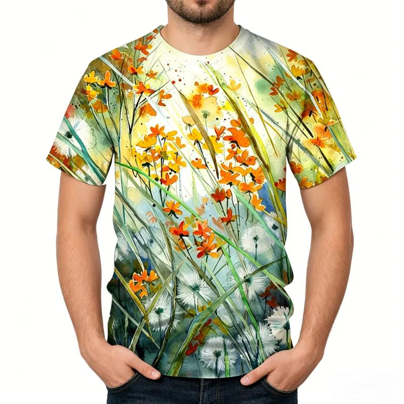 Fashion Women's Crew Neck Short Sleeve 3D Casual Color Printing Casual Short Sleeve Crew Neck T-Shirt