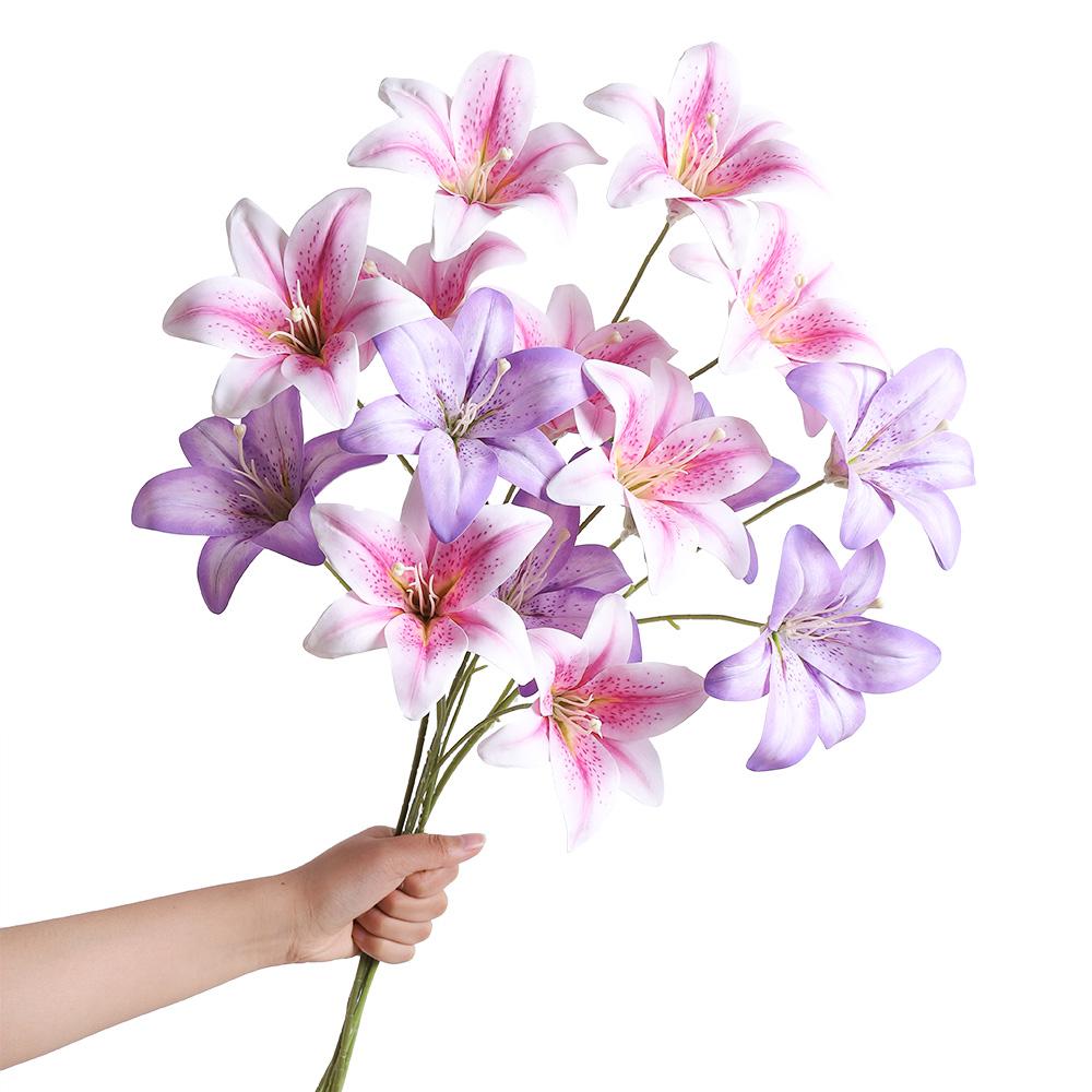 1Pcs Lily Artificial Flowers Bouquet Silk Fake Flower for Home Room Decor Garden Wedding Marriage Decoration Vase Party Supplies