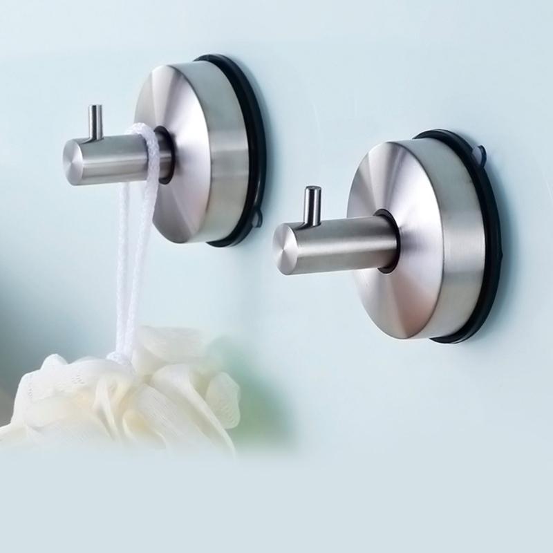 2pcs Metal Suction Cup Wall Mount Hook Strong Vacuum Bathroom Towel Hanging Hooks Stainless Steel Coat and Hat Hangers
