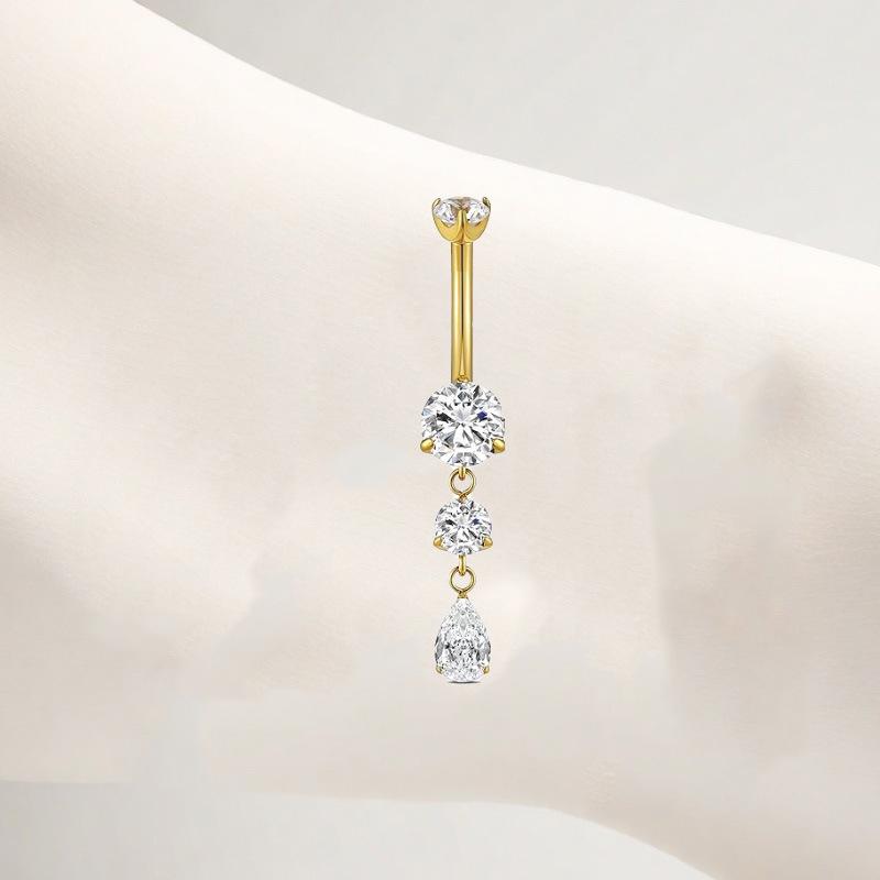 Gaibei Stylish Titanium Zircon Water Drop Navel Ring