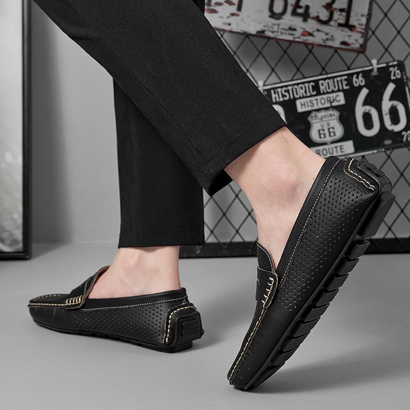 Summer Breathable Men Flats Shoes Comfort Anti Slip Outdoor Walking Driving Shoes Punching Leather Loafers Soft Men Casual Shoes