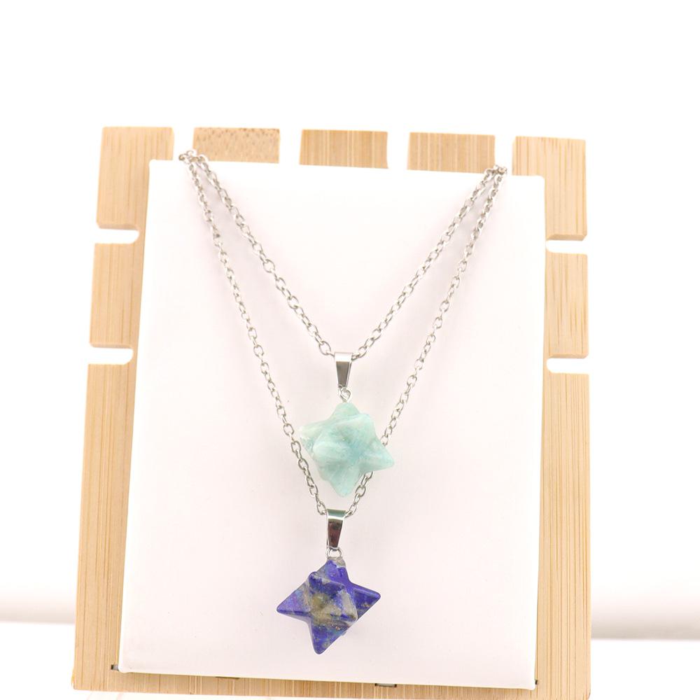 Large Natural Stone Pendant: 24mm Amethyst Rose Quartz Kabbalah Star Necklace