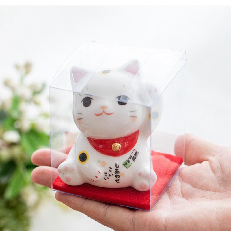 2,9 Zoll Keramik Glückliche Katze Figur Desktop Dekoration Glück Katze Ornament Mini Porzellan Kätzchen Figur