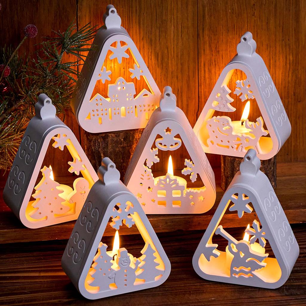 3D Triangle Hollow Candle Holder Silicone Mold DIY Santa Claus Snowman Christmas Tree Elk House Gift Box Candlestick Craft Molds