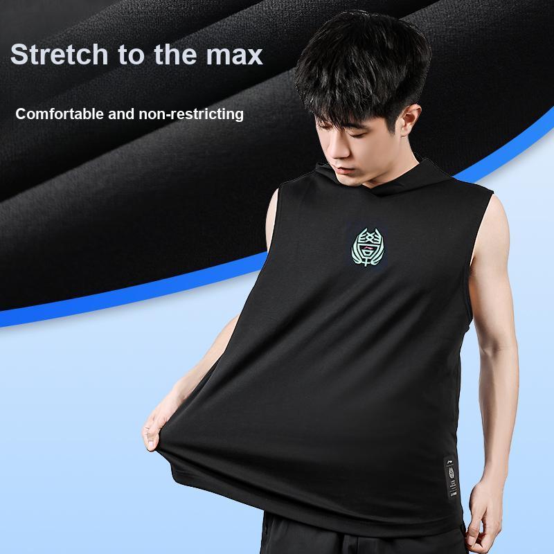 Li-Ning Fashionable Comfortable Running Fitness Sports Sleeveless Hooded Vest Men tops Black YVSU037-2
