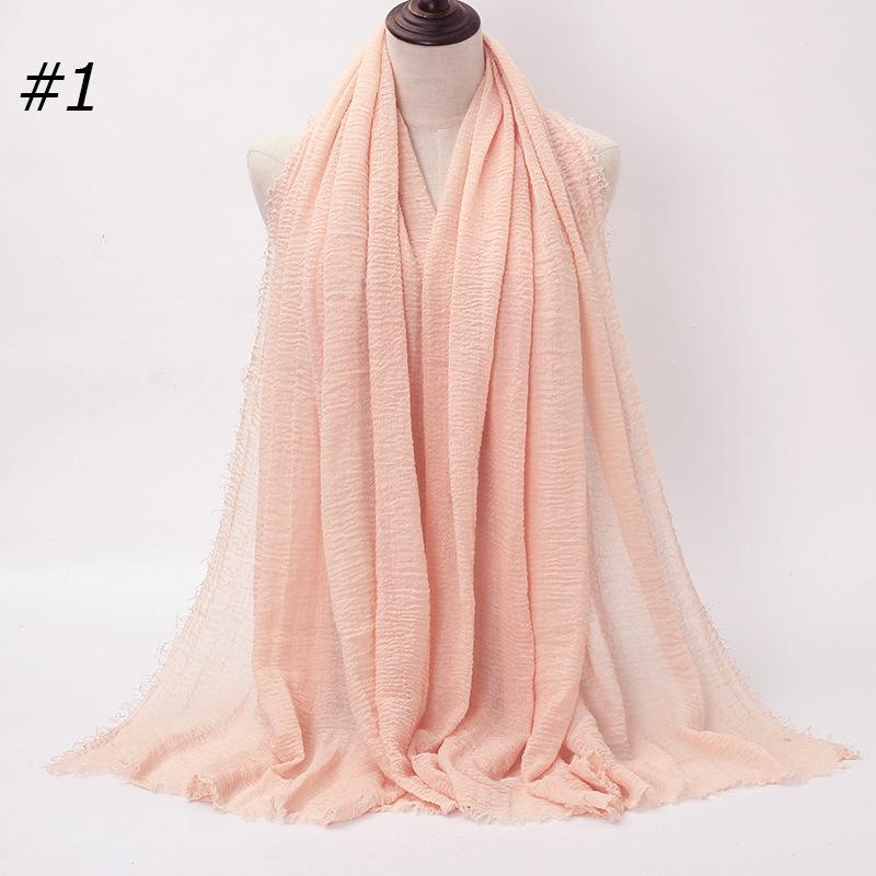 Solid Color Wrinkled Cotton-Linen Feel Women's Headscarf with Fur Edge