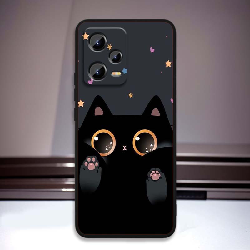Cartoon Cat Cute For Xiaomi Redmi Note 15 14 13 12 12S 11E 11 11S Pro Plus 4G 5G Black Soft TPU Phone Case