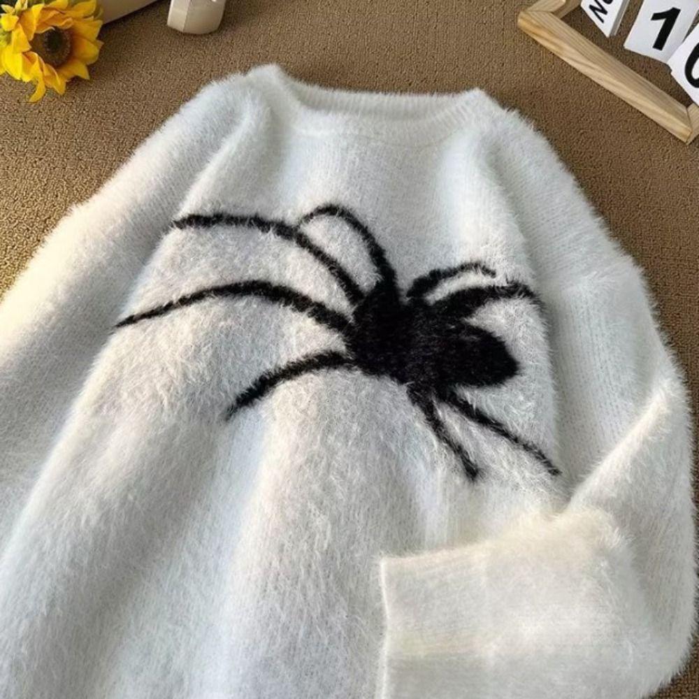 Long Sleeve Spider Sweater Men Plush Pullovers Women Y2k Retro Streetwear Knitwear  Women