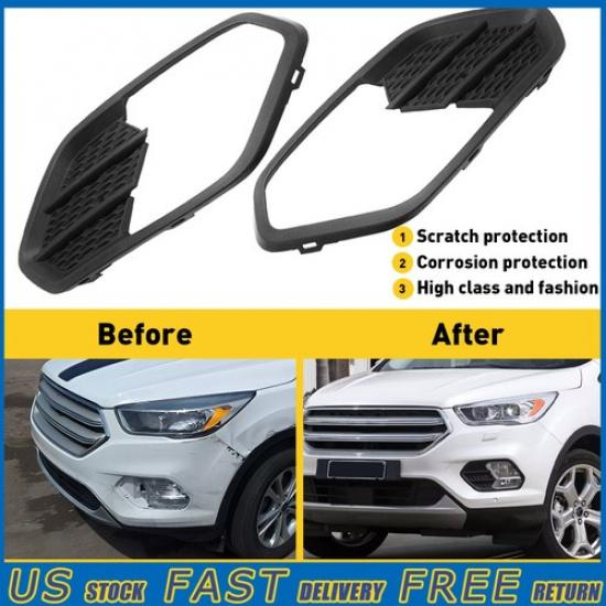 2PCS Front Bumper Fog Light Cover Grille Bezel Trim For Ford 2017-19 Escape Kuga