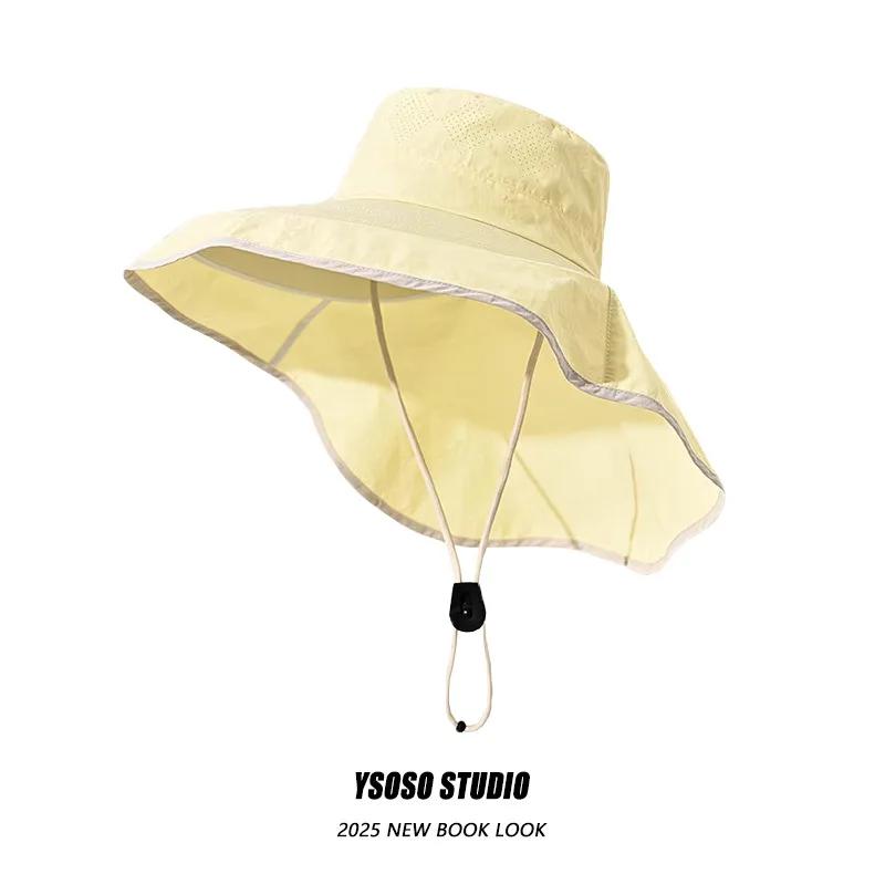 Hard Brim Windproof Big Brim Bucket Hats Cycling Hiking Sun Hat Female Summer Electric Car Uv Sun Protection Neck Fisherman Caps