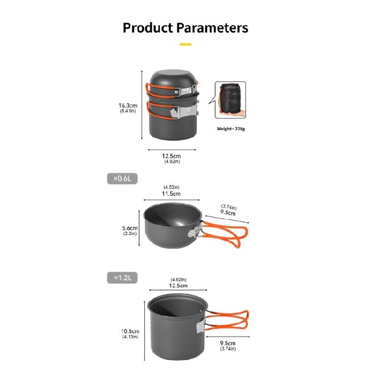 Portable Camping Cooking Utensil with Folding Handle Outdoor Tableware Pot Backpacking Pots and Pans Easy to Use