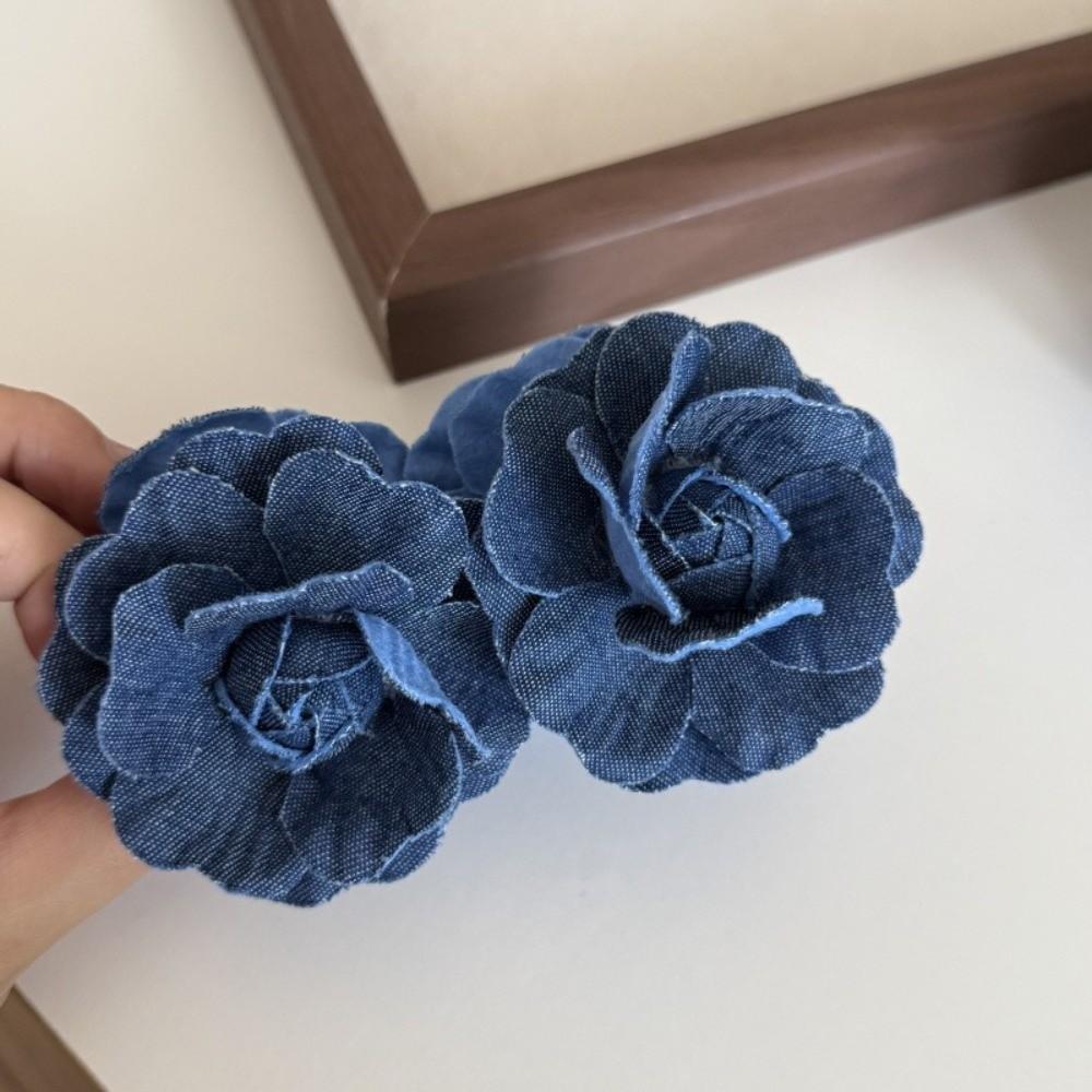 Denim Blue Flower Banana Clips Camellia Floral Twisted Hair Clip Sweet Women Vertical Clip  Spring