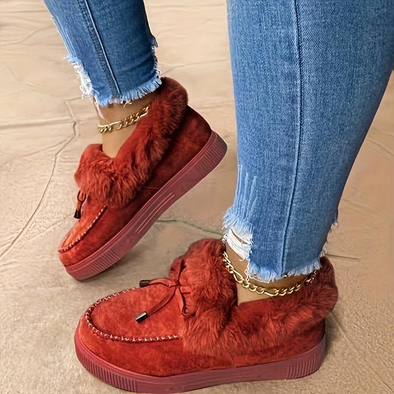 Women'S Winter Ankle Boots, Solid Color Snow Boots, Ladies Flats for Women