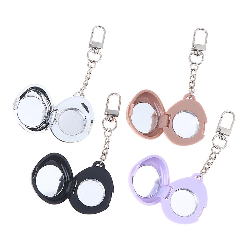 Mini Mirror Keychain Storage Box With Aluminum Disk Diy Eye Shadow Powder Blusher Plastic Empty Box Portable Pendant Gift Travel