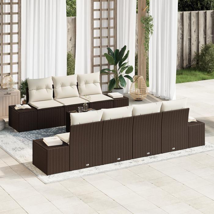 VidaXL Ensemble de canapé de jardin de 8 pièces avec coussins marron en poly rotin 3355637