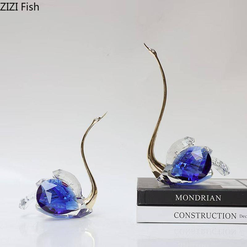 Transparent Crystal Swan Ornaments Creative Artwork Desk Decoration Gold-plated Swan Sculpture Modern Home Decor Accessories