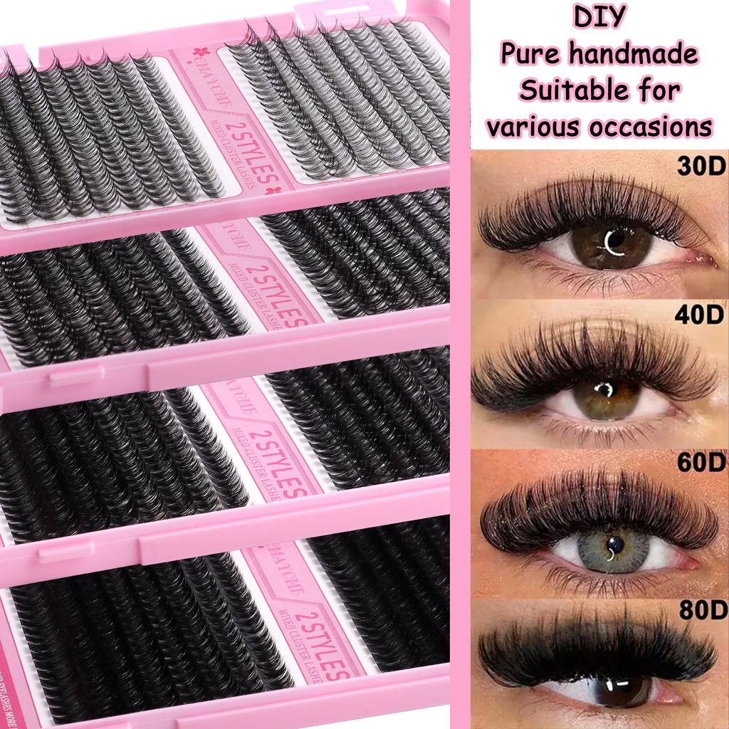 False Eyelash Extension Set Single Cluster 590 Clusters 30 + 40 + 50 + 60 + 80 + 100D Eyelashes