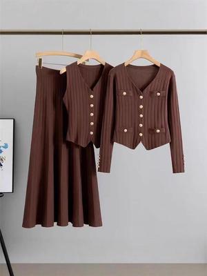Schlankes Midi-Strickkleid und Rock Set im koreanischen Stil - Damen 2025 Herbst/Sommer Kollektion