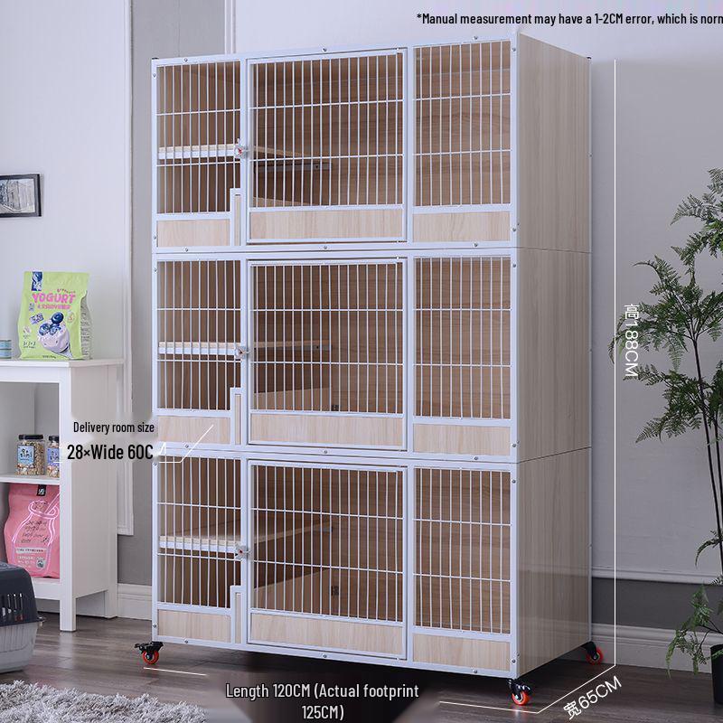 Three-Tier Solid Wood Cat Breeding & Boarding Cage with Birthing Room