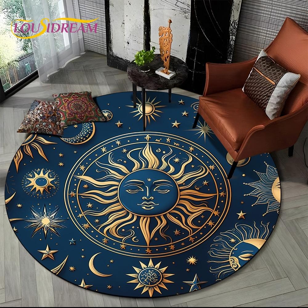 3D Mysteriou Sun Moon Tarot Mandala Magic Round Area Carpet Rug for Living Room Bedroom Kid Playroom Decor,Pet Area Rug Non-slip