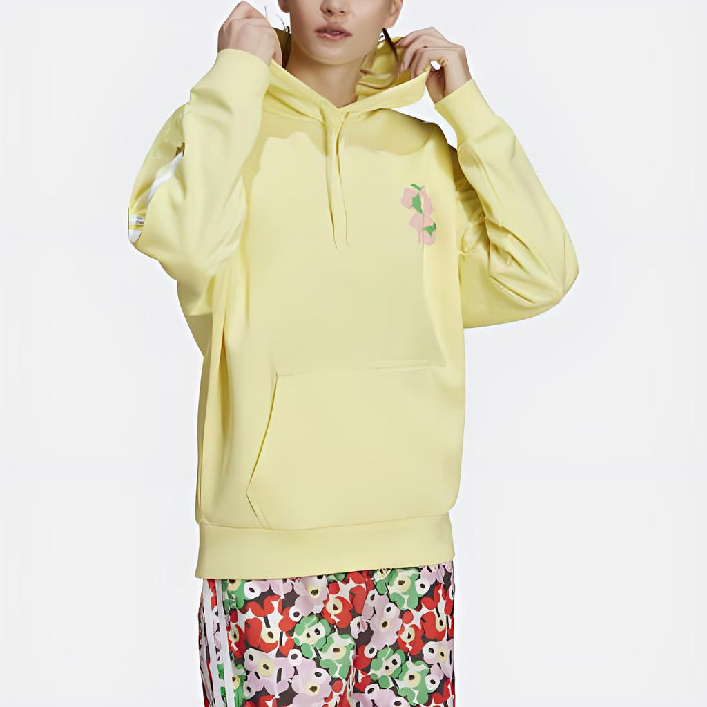 Adidas Casual Striped Floral Print Hoodie Women Tops Yellow HC4186