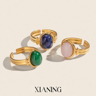Xia Ling Retro INS Stil 18K Vergoldet Naturstein Offener Ring