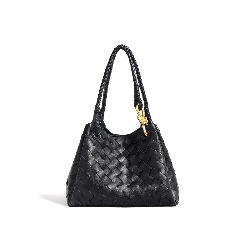 Leather Hand-held Bag, Top Layer Leather, Creative Weaving Technique, Bucket Bag, Retro Vegetable Basket, Women's Bag