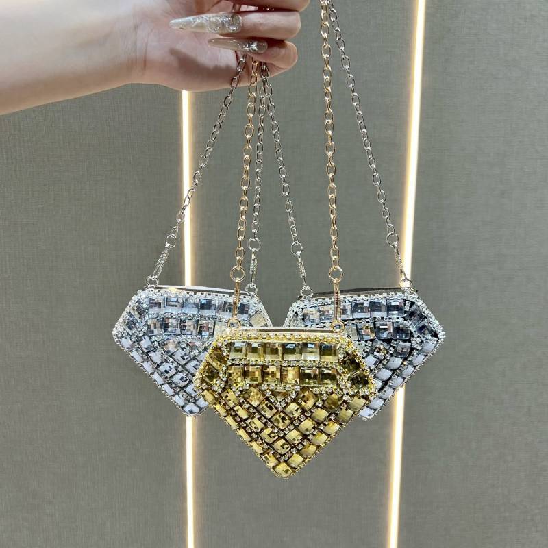Borsa a Catena Geometrica Mini da Donna alla Moda con Diamanti Scintillanti per l'Uso Quotidiano