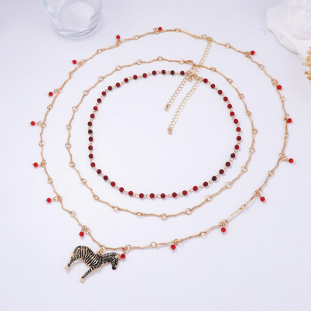 

Trend light luxury design sense multi-layer stacked beaded chain necklace alloy animal zebra pendant necklace