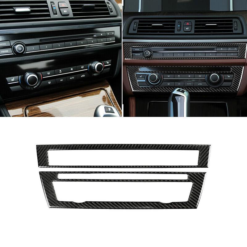 2Pcs Real Carbon Fiber Car Central Aircondition+CD Control Decoration Sticker Cover For BMW F10 5 Series 2011-2017