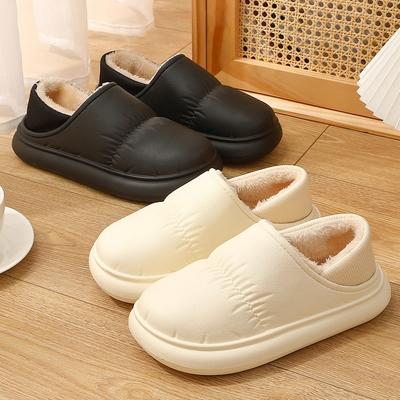 Winter-Baumwollpantoffeln für Damen mit Absatz und Samt für drinnen und draußen, wärmend, dicke Sohlen, wasserdicht, Baumwollschuhe für Herren