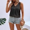 Summer New Women's V-neck Button-down Sleeveless Vest Solid Color Loose Casual T-shirt Top