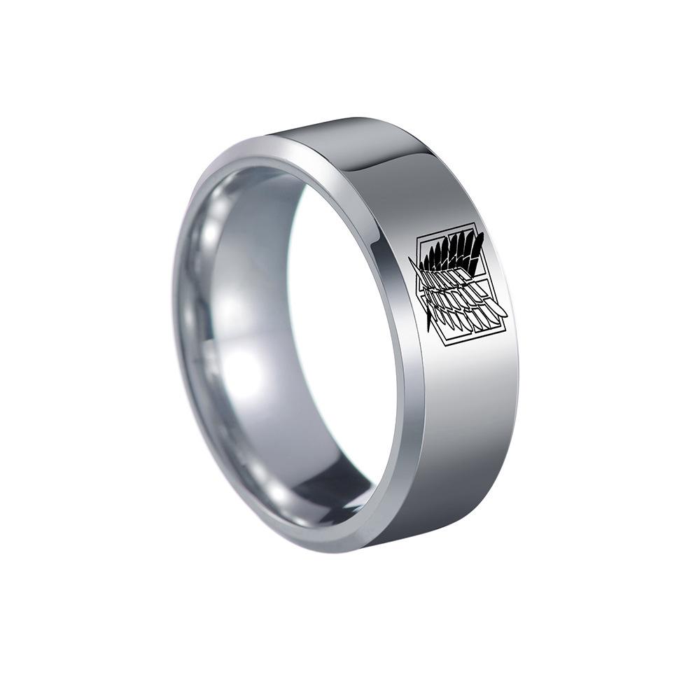 Simple Jewelry 8MM Bevel Edge Glossy Ring Laser Laser Wing of Freedom Ring
