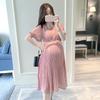 Summer Maternity Dress Pregnant Women Petal Collar Bubble Sleeve High Waist Peter Pan Casual Temperament Gown