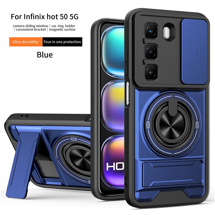 For Infinix Hot 60i Hot 60 Smart 10 Tecno Pop 10 Spark Go Lens Sliding Window Cover Car Magnetic Ring Double Bracket Phone Case