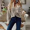 Autumn Loose Striped Long Sleeve Pullover Women's Sweaters Winter Tops Vintage Zipper Round Neck Knitted Sweater Woman Elegant Ladies Jumpers 25130