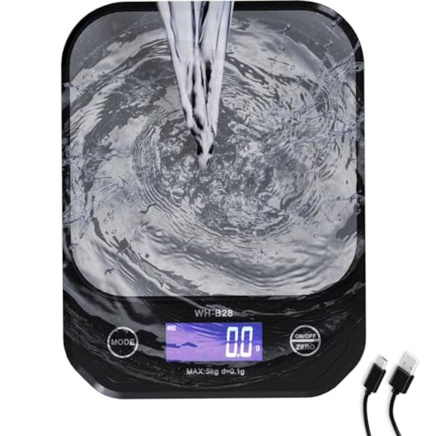 

11lb/5kg Digital Food Scales for Kitchen Waterproof with Built-in Rechargeable Battery Kitchen Scale for Sourdough Stainless St United States