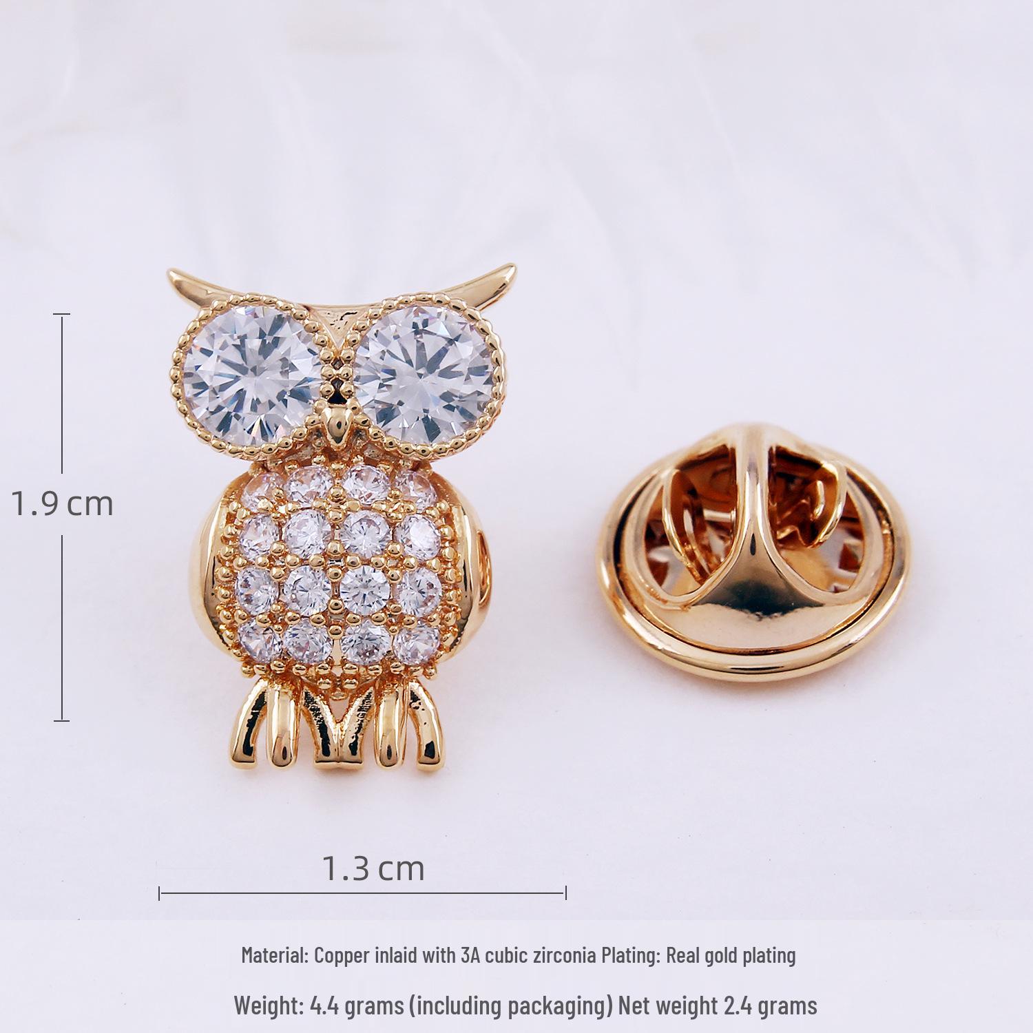 

Брошь Золотая сова с кристаллами : Высококачественный цирконовый лацканный значок с застежкой против оголения для мужчин и женщин