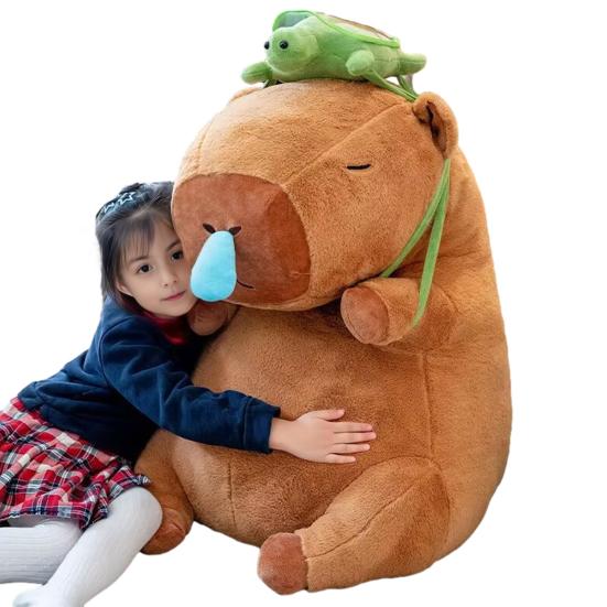 Capybara Plush Doll Soft Stuffed Animal Pillow Comfortable Hugging Toy with Cute Turtle Accessory Cozy Cushion Gift for Kids Adults