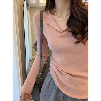Temperament V-neck Knitted Sweater Women's High-end Sense Slim-fitting Inner Base Sweater Autumn and Winter Pure Desire Versatile Top