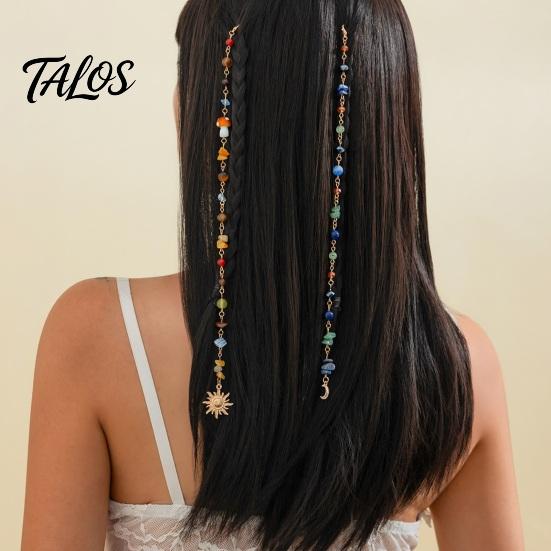 Summer Vacation Hair Decor Boho Chain with Vintage Pendent, Decorative Charms, Tropical Styling Tools Jewelry, Accessories for Women Hairstyles