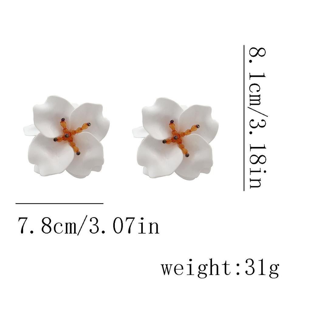 ZA exaggerated fashion hand-woven white temperament multi-layer petal large flower stud earrings, simple and versatile woman