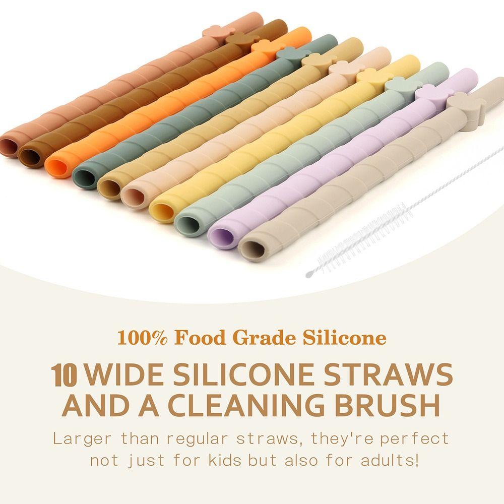 4Pcs Children's Milk Tea Straight Straws Food Grade Reusable Straws Creative Silicone Straws